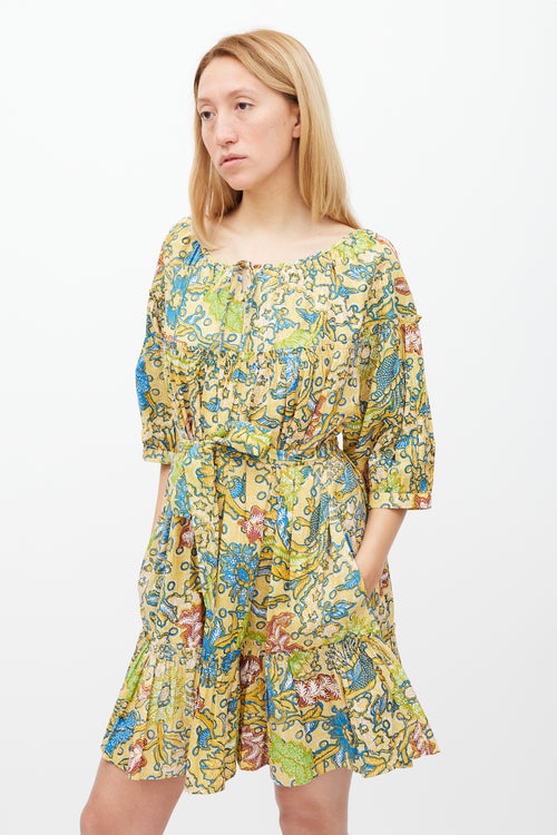 Suzie Kondi Yellow 
Multicolour Floral Gathered Tier Dress