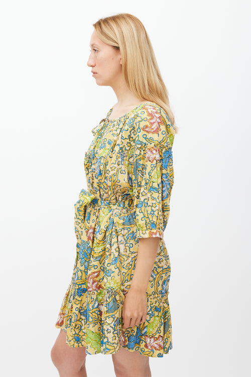 Suzie Kondi Yellow 
Multicolour Floral Gathered Tier Dress