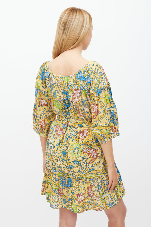 Suzie Kondi Yellow 
Multicolour Floral Gathered Tier Dress