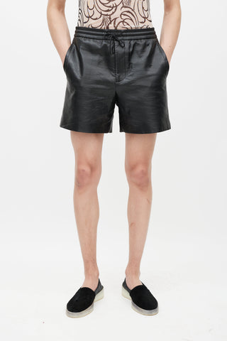 System Black Faux Leather Short