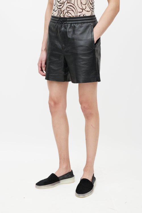 System Black Faux Leather Short