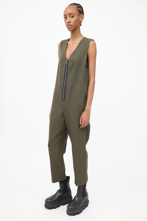 T by Alexander Wang Deep Green Zip Front Utility Jumpsuit