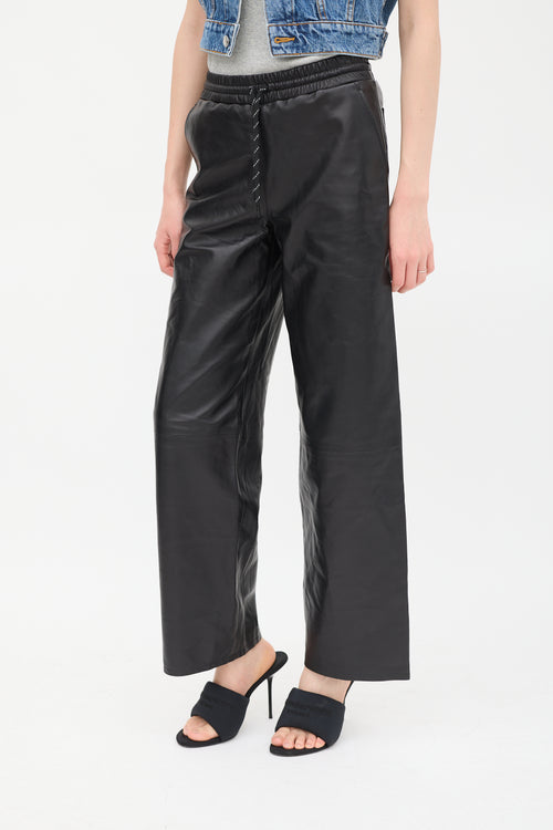 T by Alexander Wang Black Leather Wide Leg Trouser