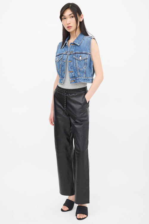 T by Alexander Wang Black Leather Wide Leg Trouser