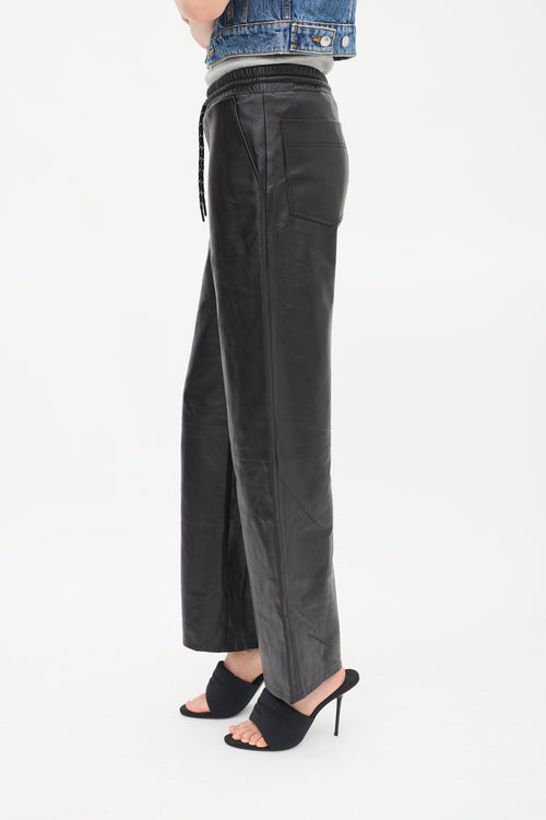 T by Alexander Wang Black Leather Wide Leg Trouser