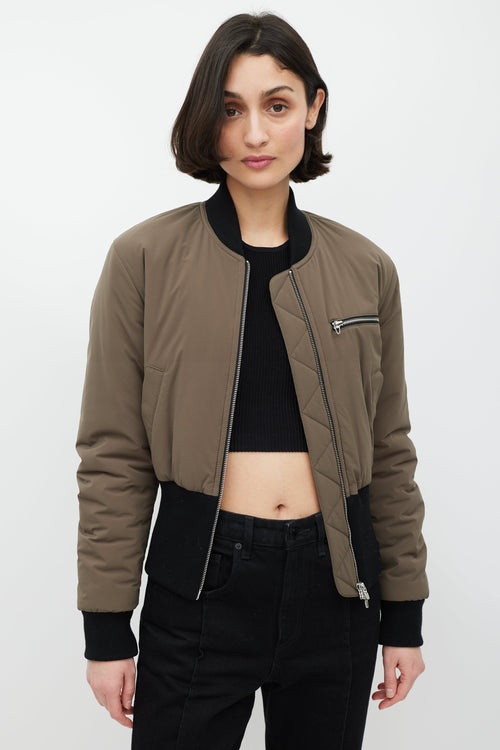 T by Alexander Wang Green Cropped Bomber Jacket