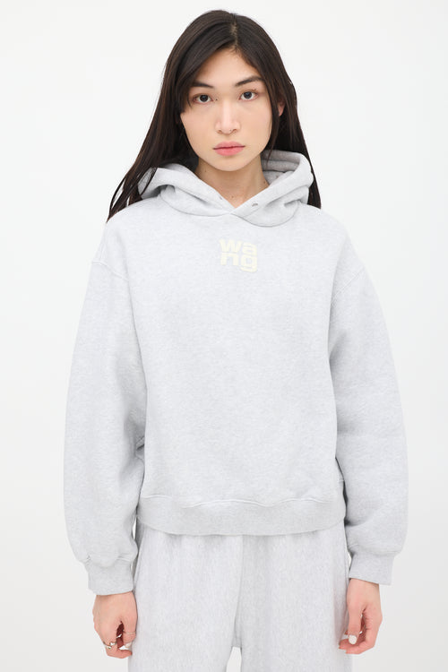 T by Alexander Wang Grey 
White Puffed Logo Hoodie