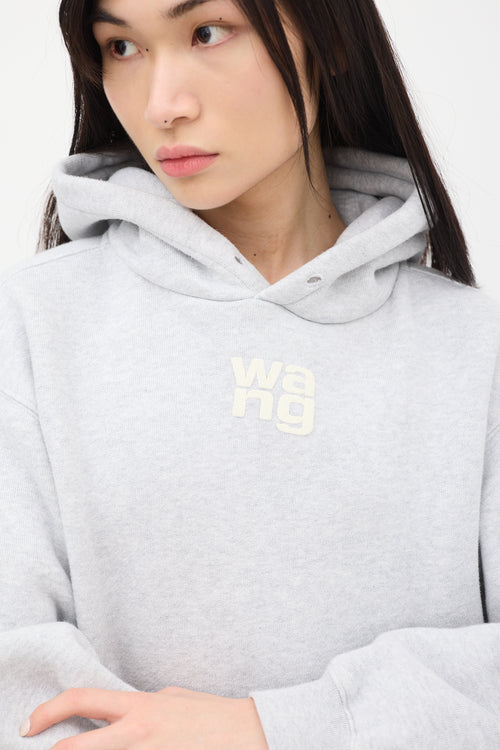 T by Alexander Wang Grey 
White Puffed Logo Hoodie