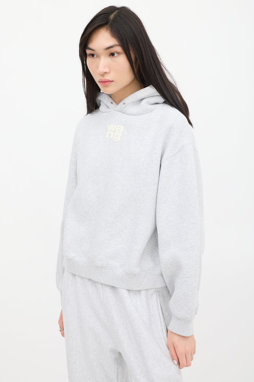 T by Alexander Wang Grey 
White Puffed Logo Hoodie