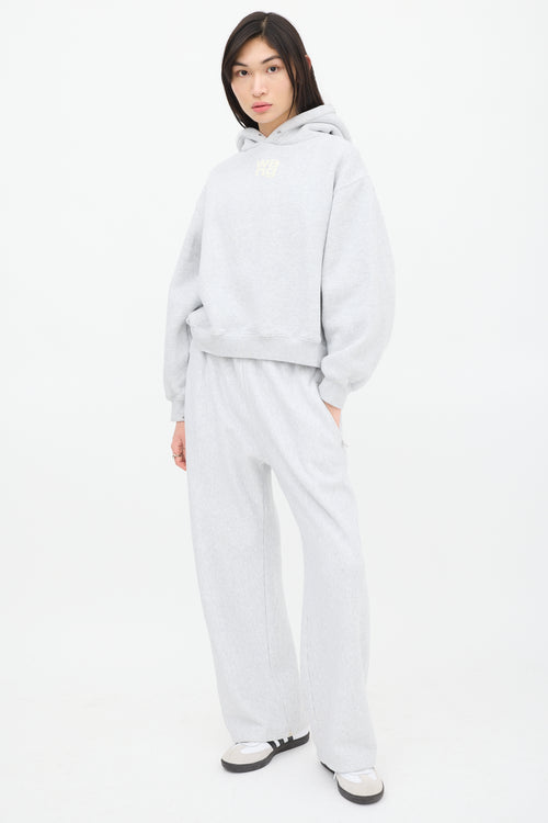 T by Alexander Wang Grey 
White Puffed Logo Hoodie