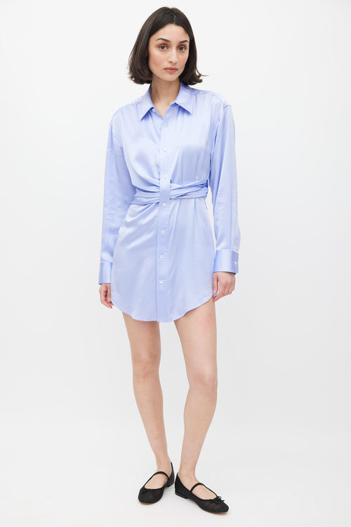 T by Alexander Wang Light Purple Satin Draped Button Up Dress