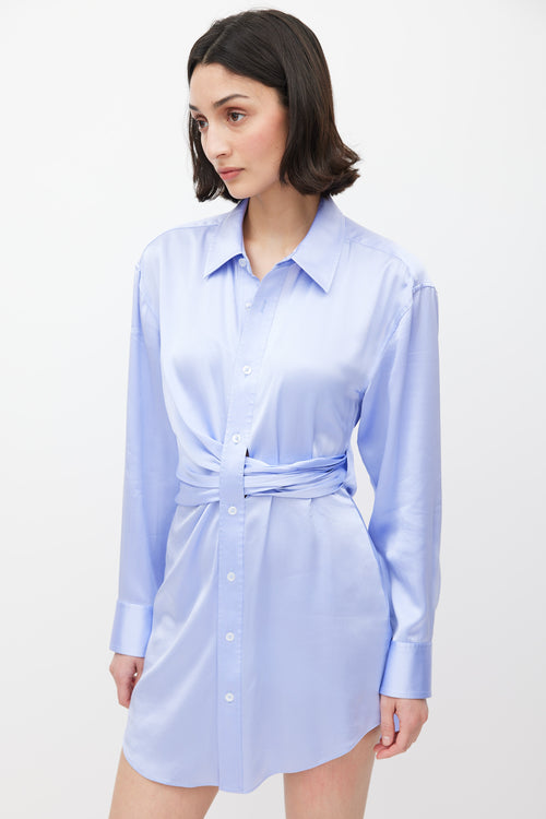 T by Alexander Wang Light Purple Satin Draped Button Up Dress