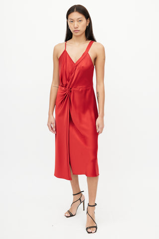 T by Alexander Wang Red Satin Draped Dress