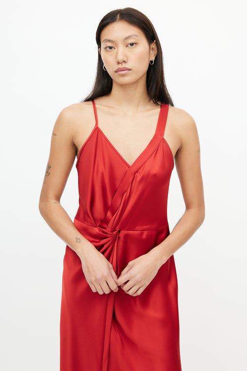 T by Alexander Wang Red Satin Draped Dress