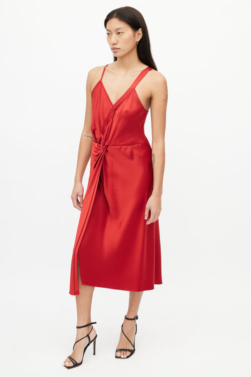 T by Alexander Wang Red Satin Draped Dress