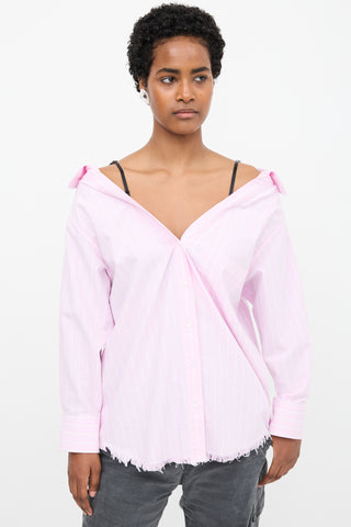 T by Alexander Wang Stripe Off Shoulder Boyfriend Shirt