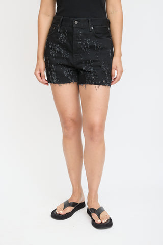 Acne Studios Black Distressed Denim Shorts