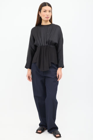 Celine Black Silk Pleated Blouse