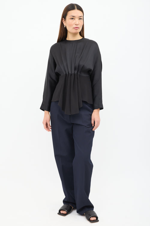 Celine Black Silk Pleated Blouse