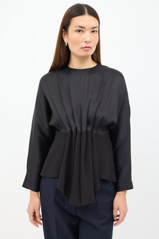 Celine Black Silk Pleated Blouse