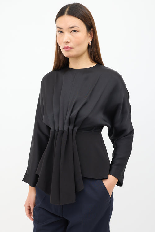 Celine Black Silk Pleated Blouse