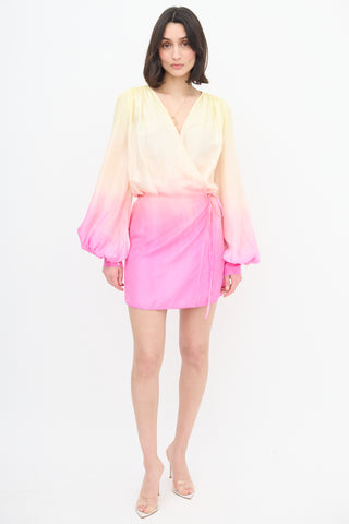 The Attico Yellow 
Pink Silk Ombré Wrap Dress