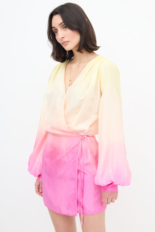 The Attico Yellow 
Pink Silk Ombré Wrap Dress