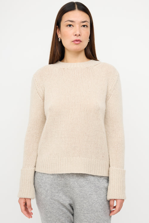 The Row Beige Cashmere Fold Over Cuff Sweater