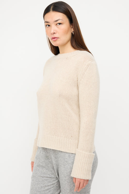 The Row Beige Cashmere Fold Over Cuff Sweater