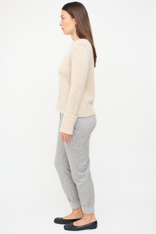 The Row Beige Cashmere Fold Over Cuff Sweater