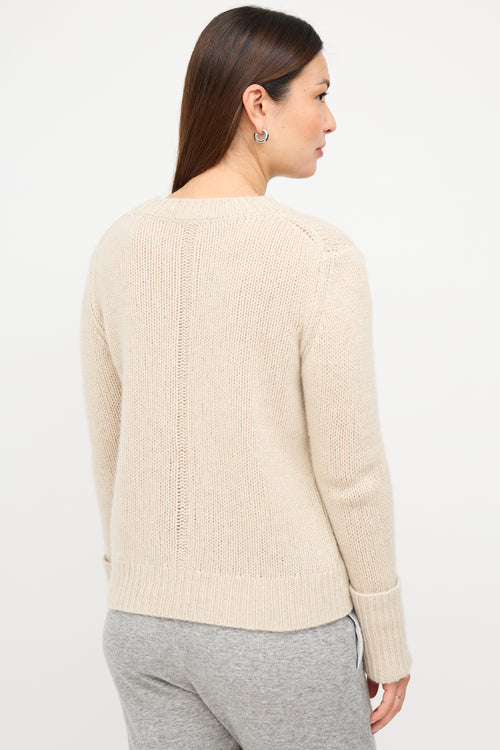 The Row Beige Cashmere Fold Over Cuff Sweater