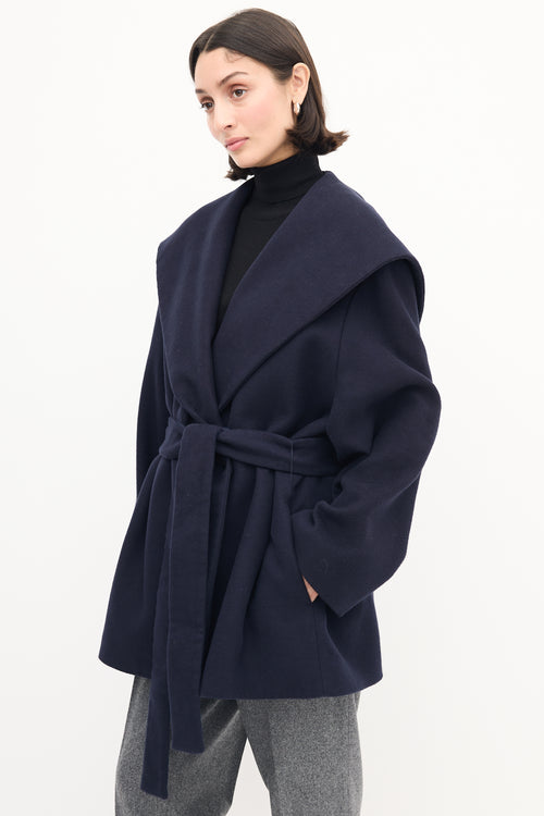 The Row Navy Wool Rayna Hooded Coat