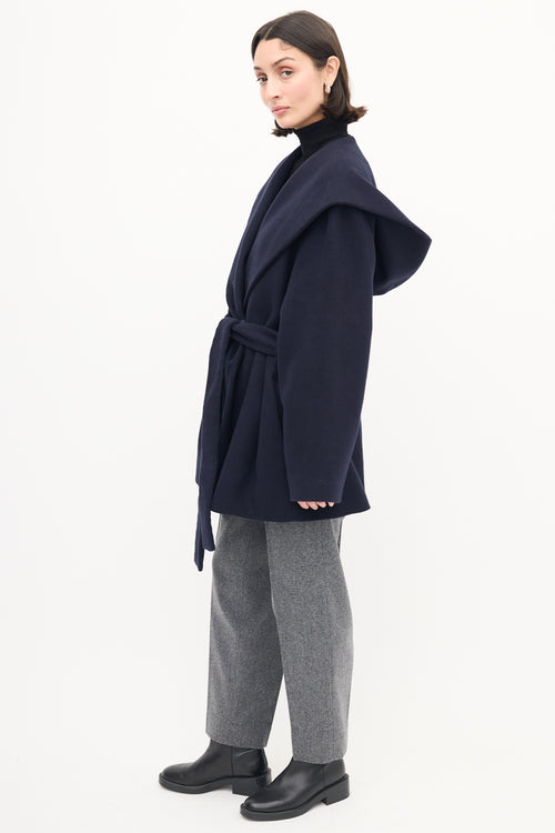 The Row Navy Wool Rayna Hooded Coat