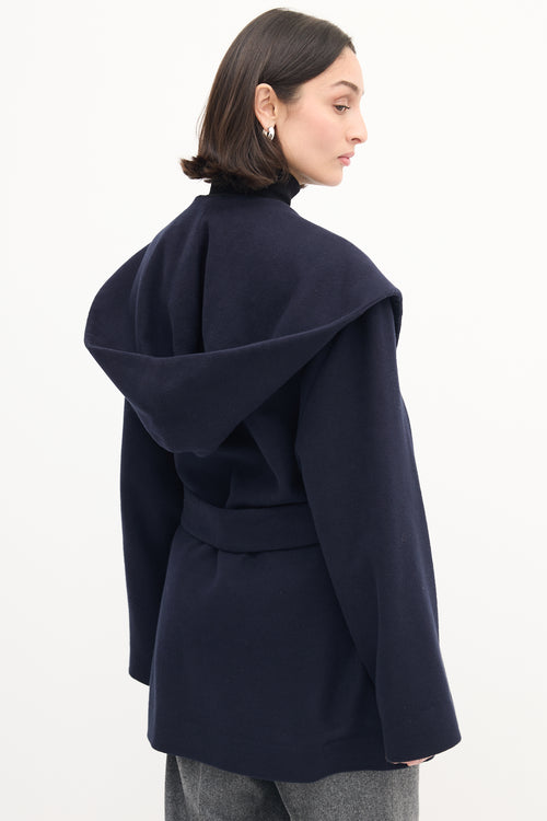 The Row Navy Wool Rayna Hooded Coat