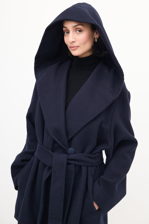 The Row Navy Wool Rayna Hooded Coat