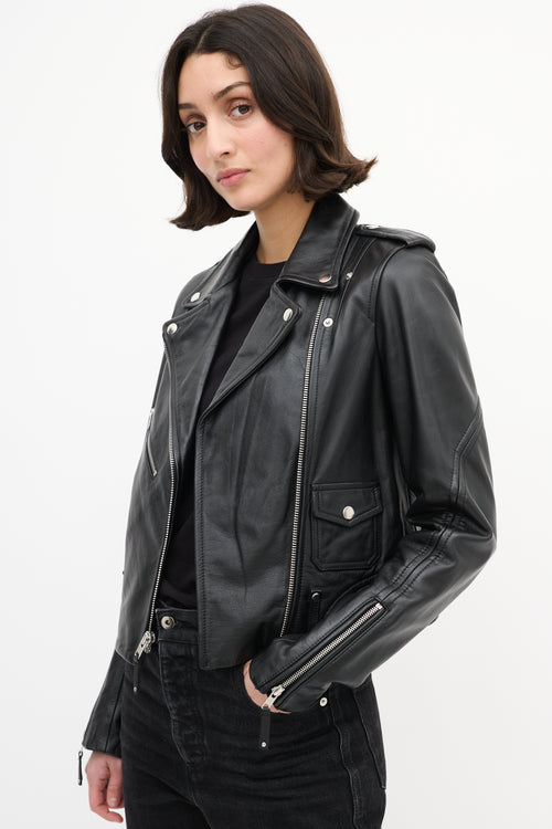 Theory Black Leather Biker Jacket