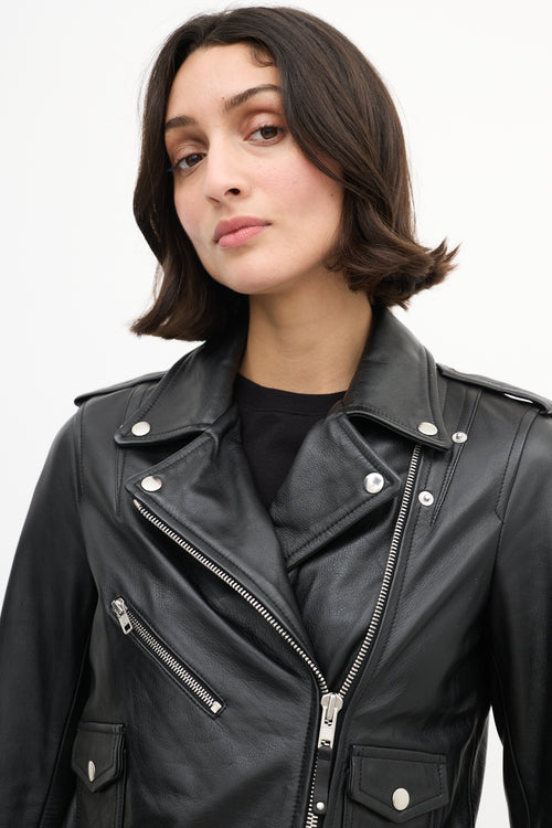 Theory Black Leather Biker Jacket