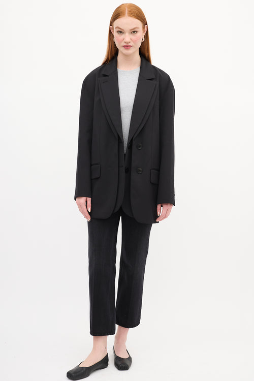 Tibi Black Wool Double Layer Liam Blazer