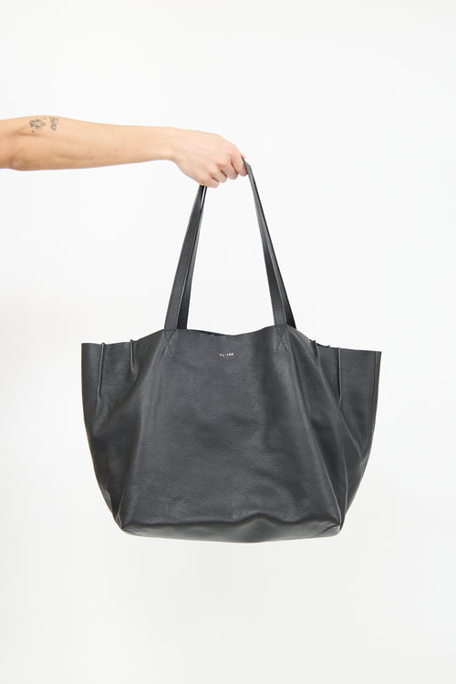 TL-180 Black Leather Tote Bag