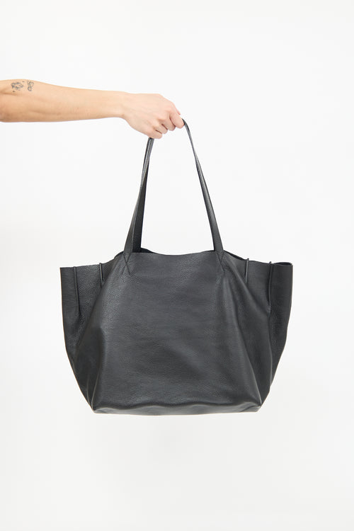 TL-180 Black Leather Tote Bag