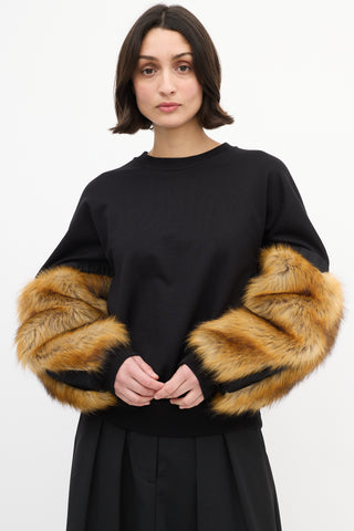 Toga Pulla Black Cotton 
Brown Faux Fur Sweater