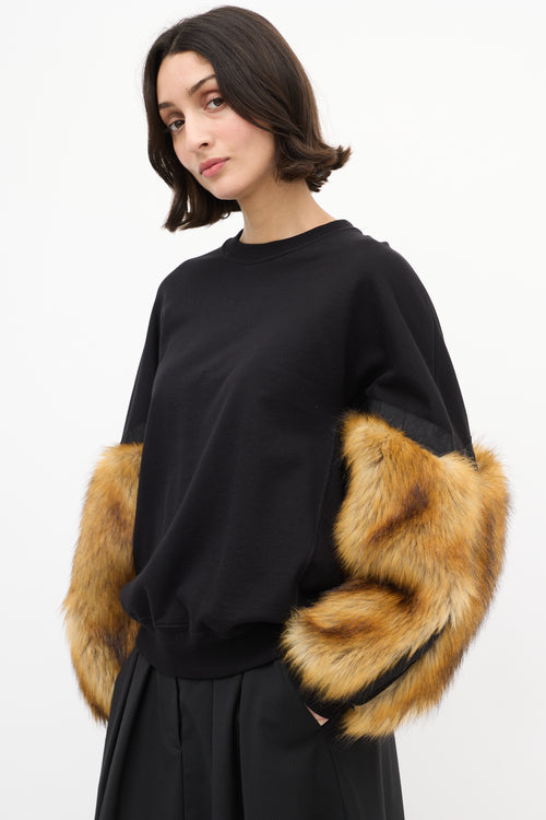 Toga Pulla Black Cotton 
Brown Faux Fur Sweater