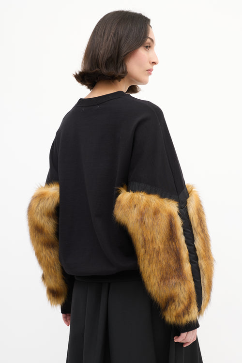 Toga Pulla Black Cotton 
Brown Faux Fur Sweater