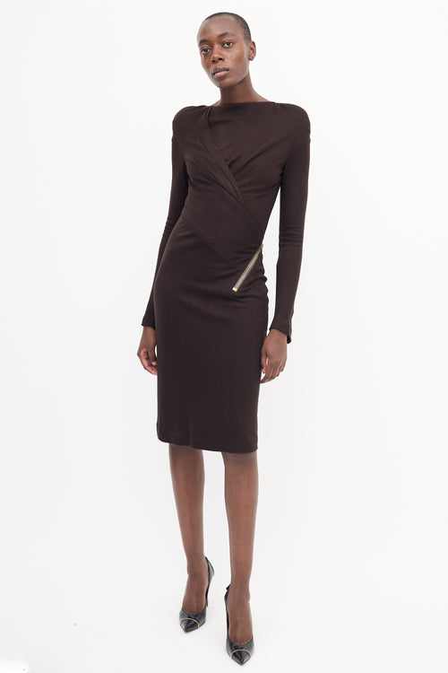 Tom Ford Brown Draped Zip Dress