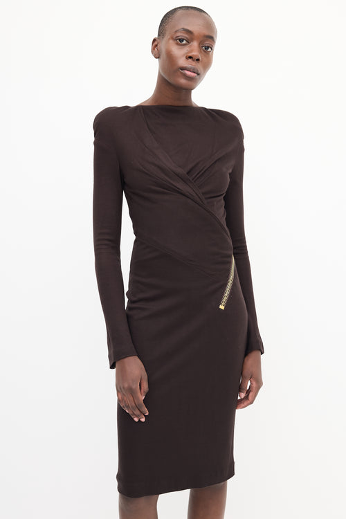 Tom Ford Brown Draped Zip Dress