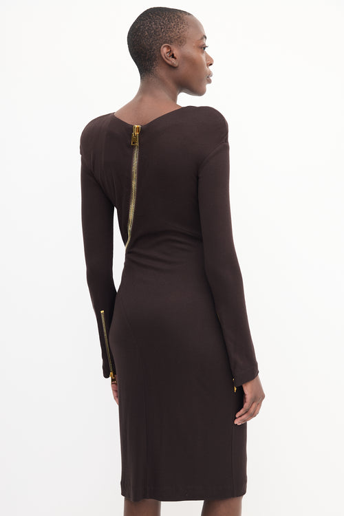 Tom Ford Brown Draped Zip Dress