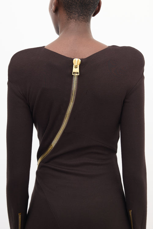 Tom Ford Brown Draped Zip Dress