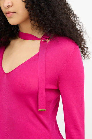 Tom Ford Pink Buckled Strap V-Strap Top