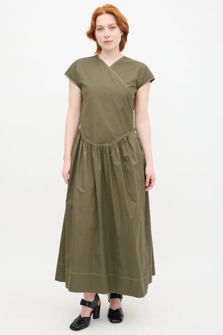 Tory Burch Green Gathered Wrap Dress