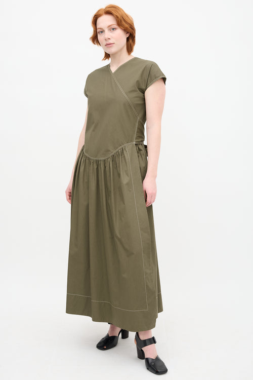 Tory Burch Green Gathered Wrap Dress